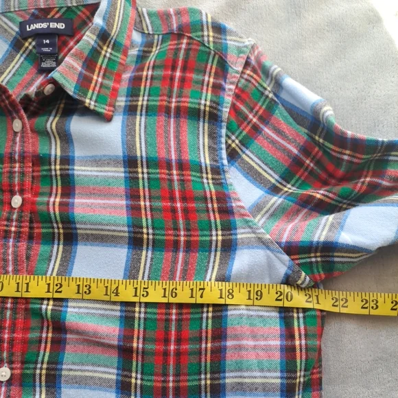 Land’s End Flannel Button-down Shirt Women's Sz 14 Large Plaid Long Slveeve - Picture 7 of 16